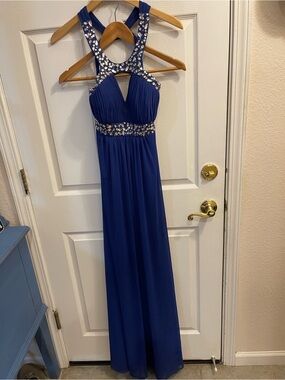 cache blue prom dress Vintage Cache Gown Prom Dress Blue Beaded